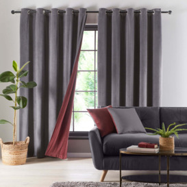 Reversible Merlot and Charcoal Velour Eyelet Curtains Charcoal and Red