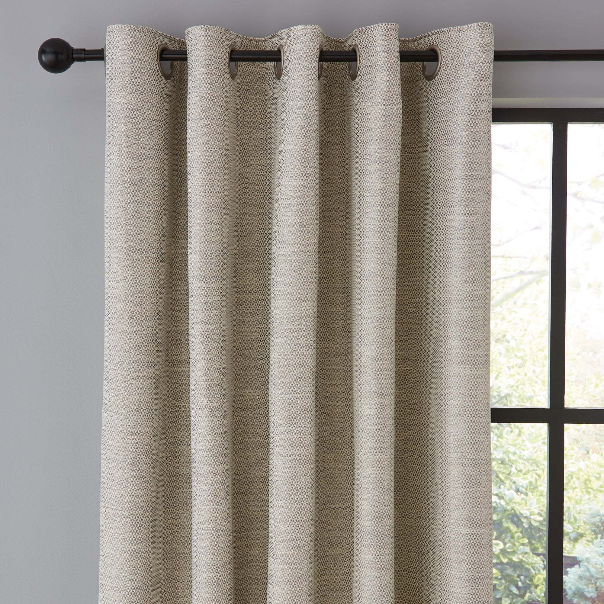 Harper Grey Eyelet Curtains Grey, Brown and White