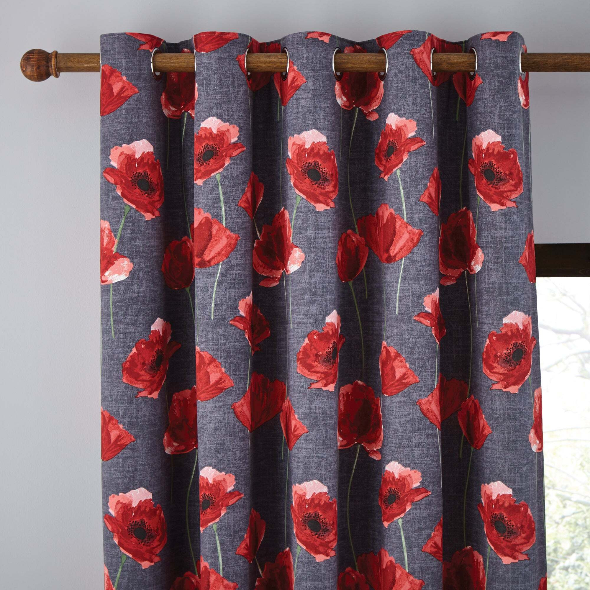 Poppy Trail Red Eyelet Curtains Red, Green and Grey