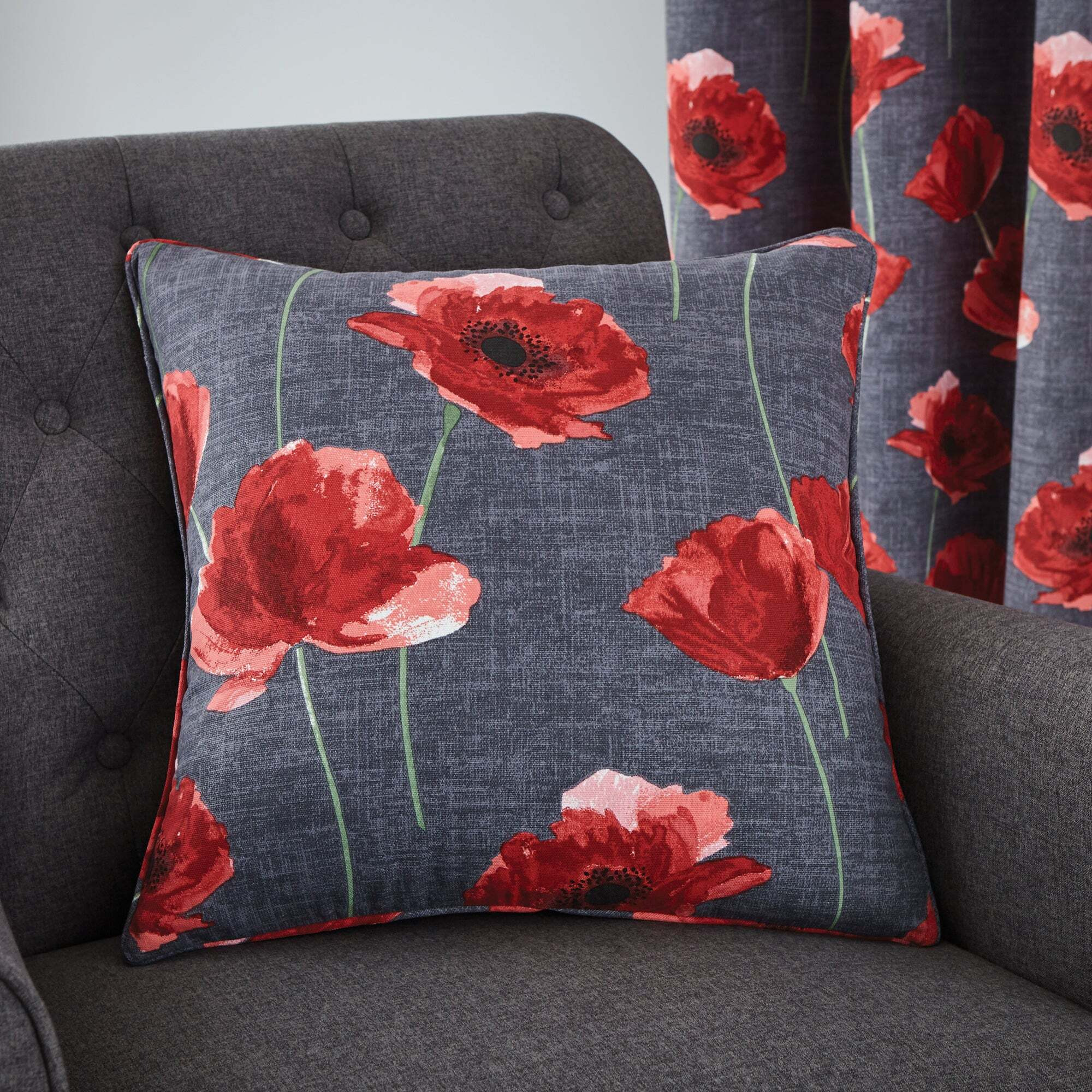 Poppy Trail Red Cushion Red, Grey and Green
