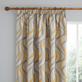 Mirage Ochre Pencil Pleat Curtains Yellow and Grey