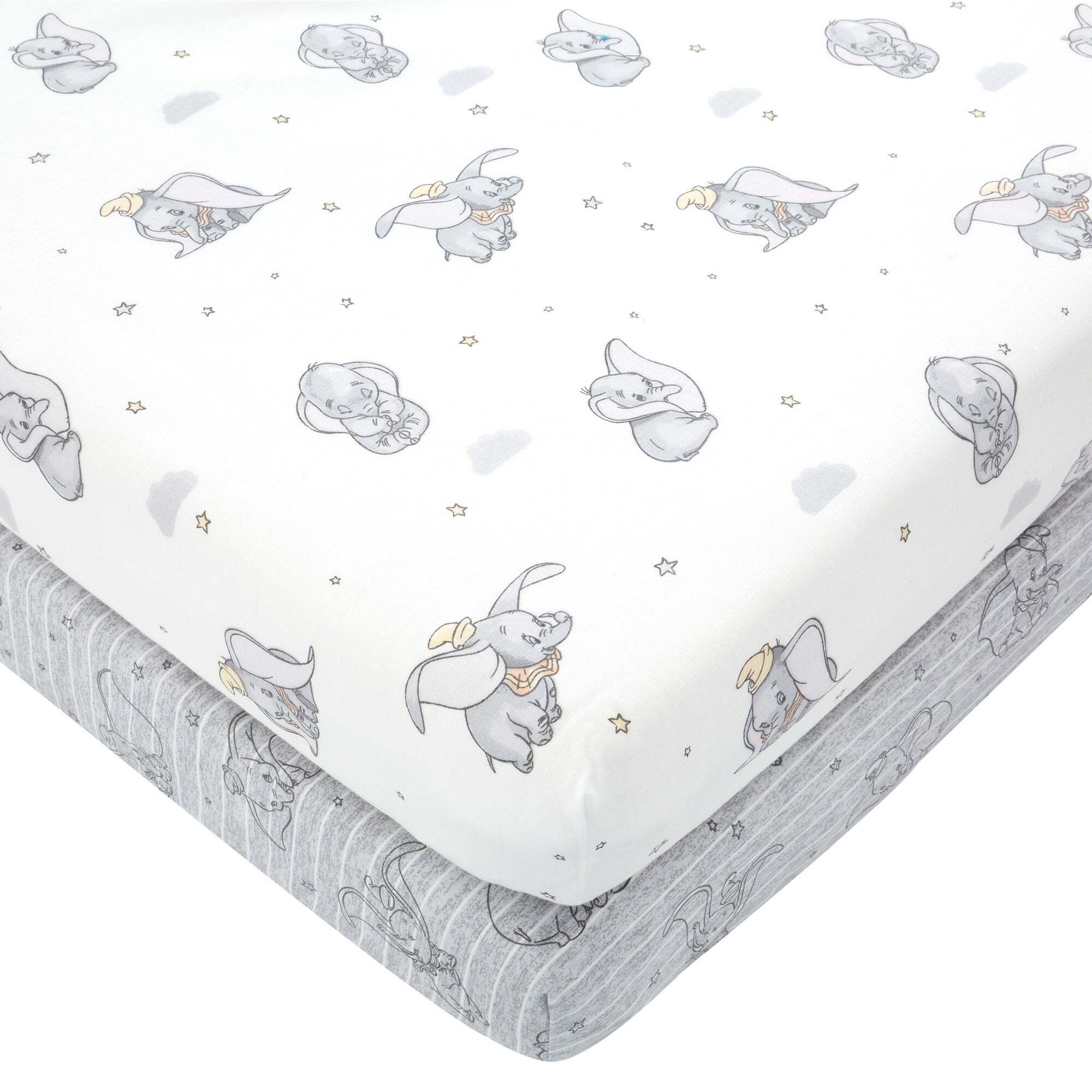 Dumbo 100% Cotton Pack of 2 Fitted Sheets Grey/White