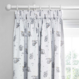 Disney Dumbo White Thermal Blackout Pencil Pleat Curtains Grey, Pink and White