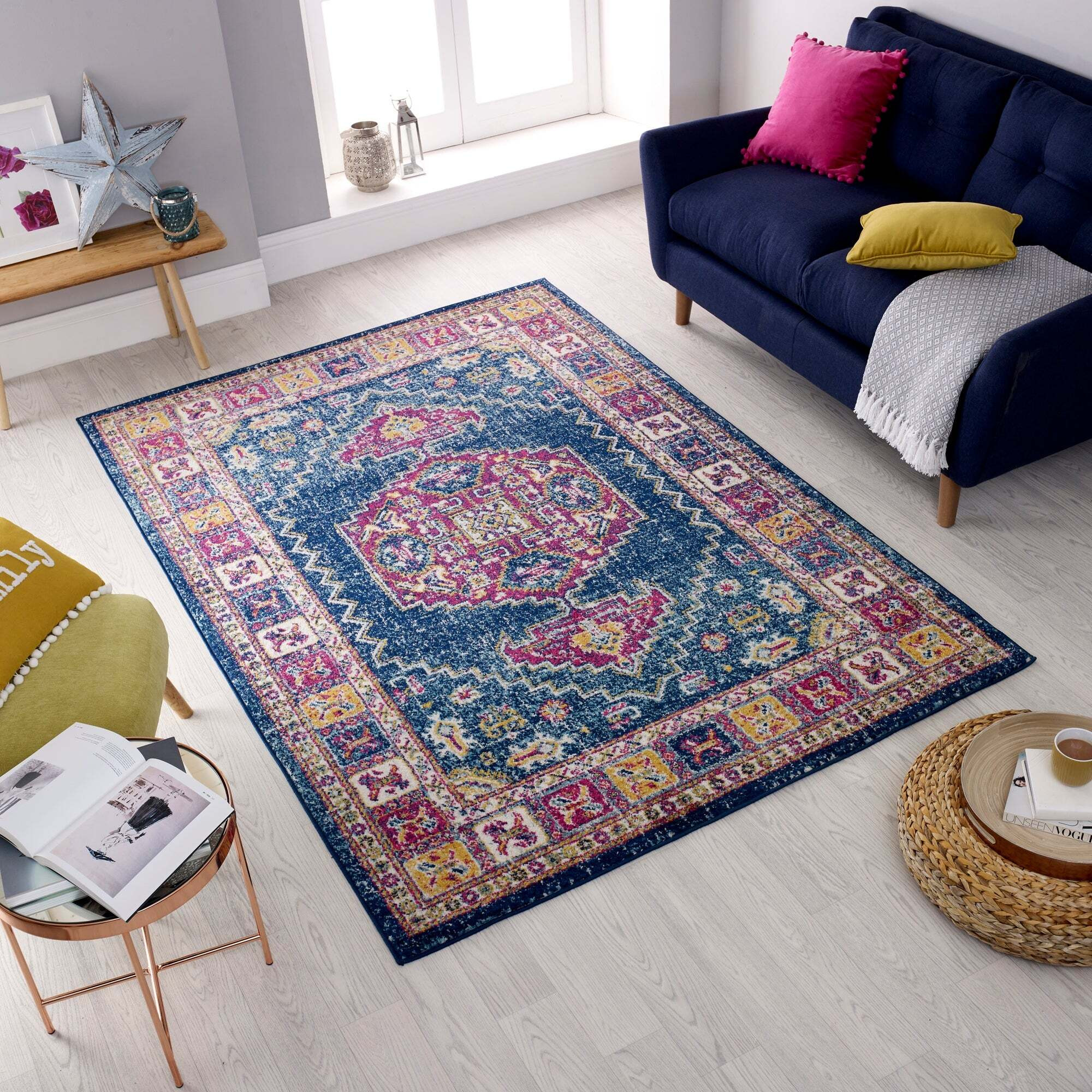 Urban Traditional Rug Pink, Blue and Yellow