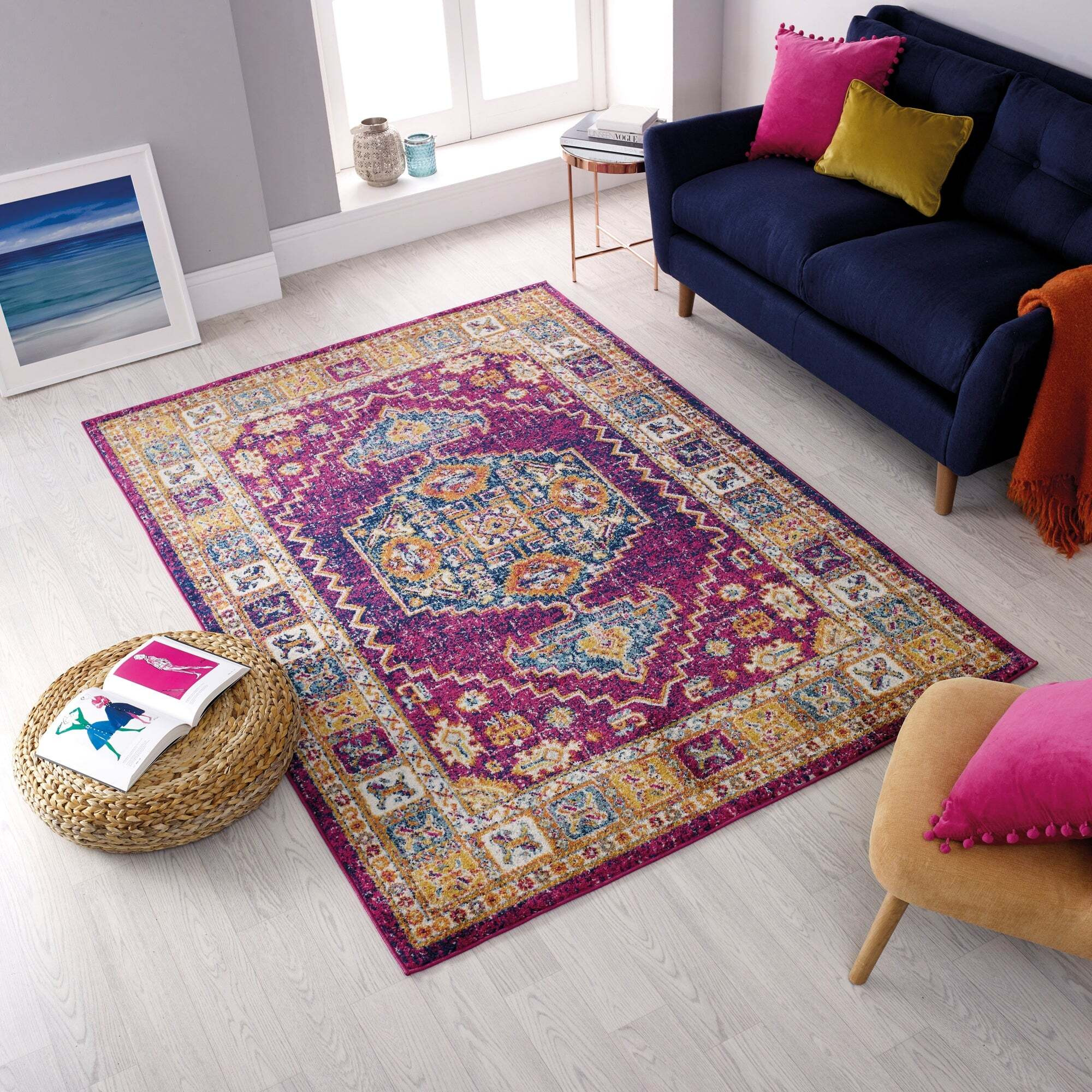 Urban Traditional Rug Pink, Yellow and Blue
