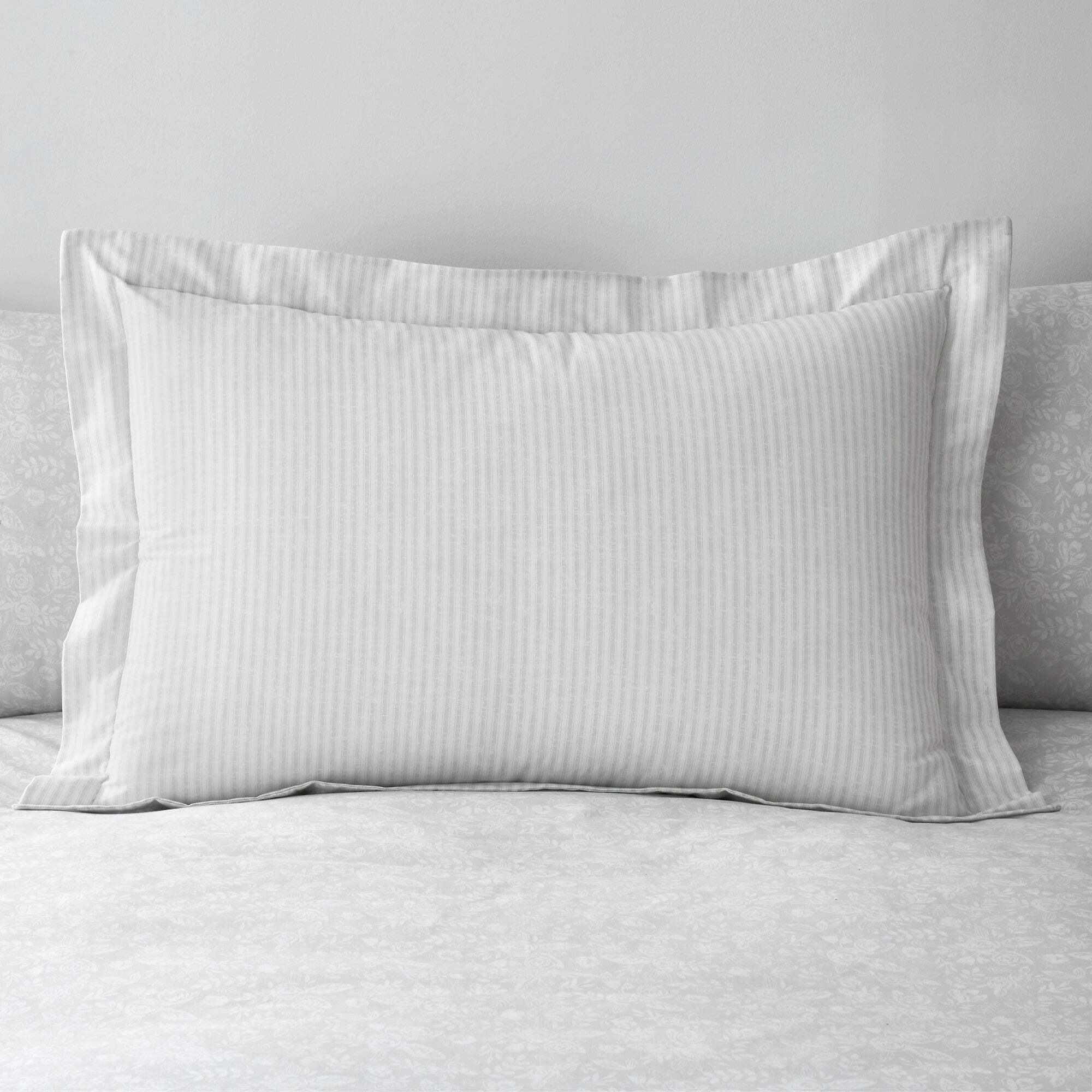 Phoebe Grey Oxford Pillowcase Grey and White