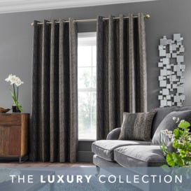 Alexandria Stripe Charcoal Eyelet Curtains Charcoal, Brown and White