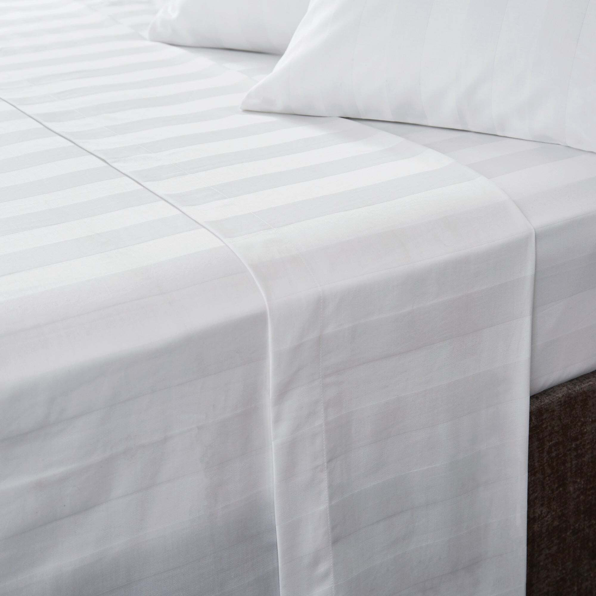 Hotel Cotton 230 Thread Count White Stripe Flat Sheet White