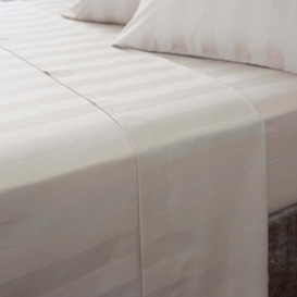 Hotel Cotton 230 Thread Count White Stripe Flat Sheet Brown and White