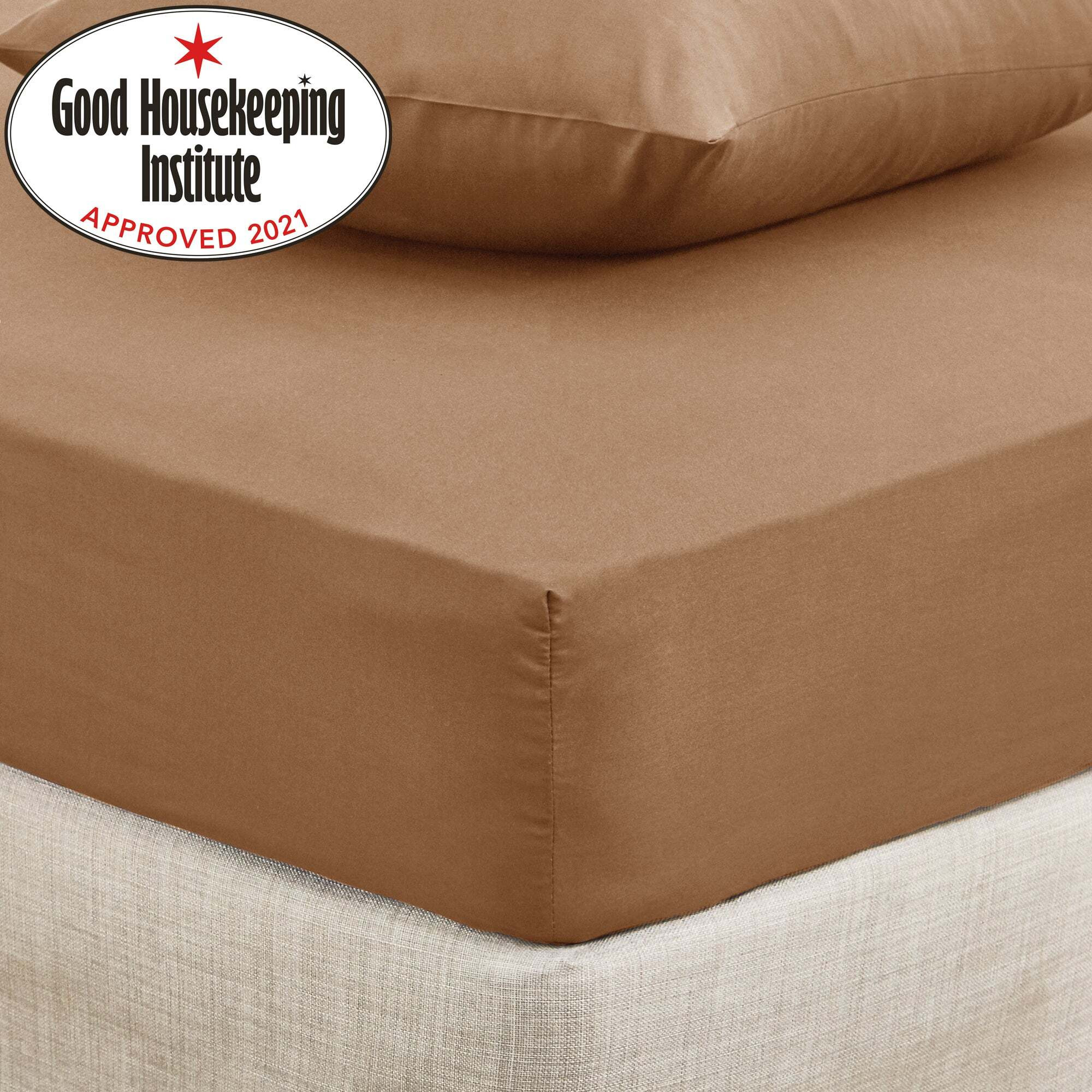 Non Iron Plain Fitted Sheet Caramel Brown