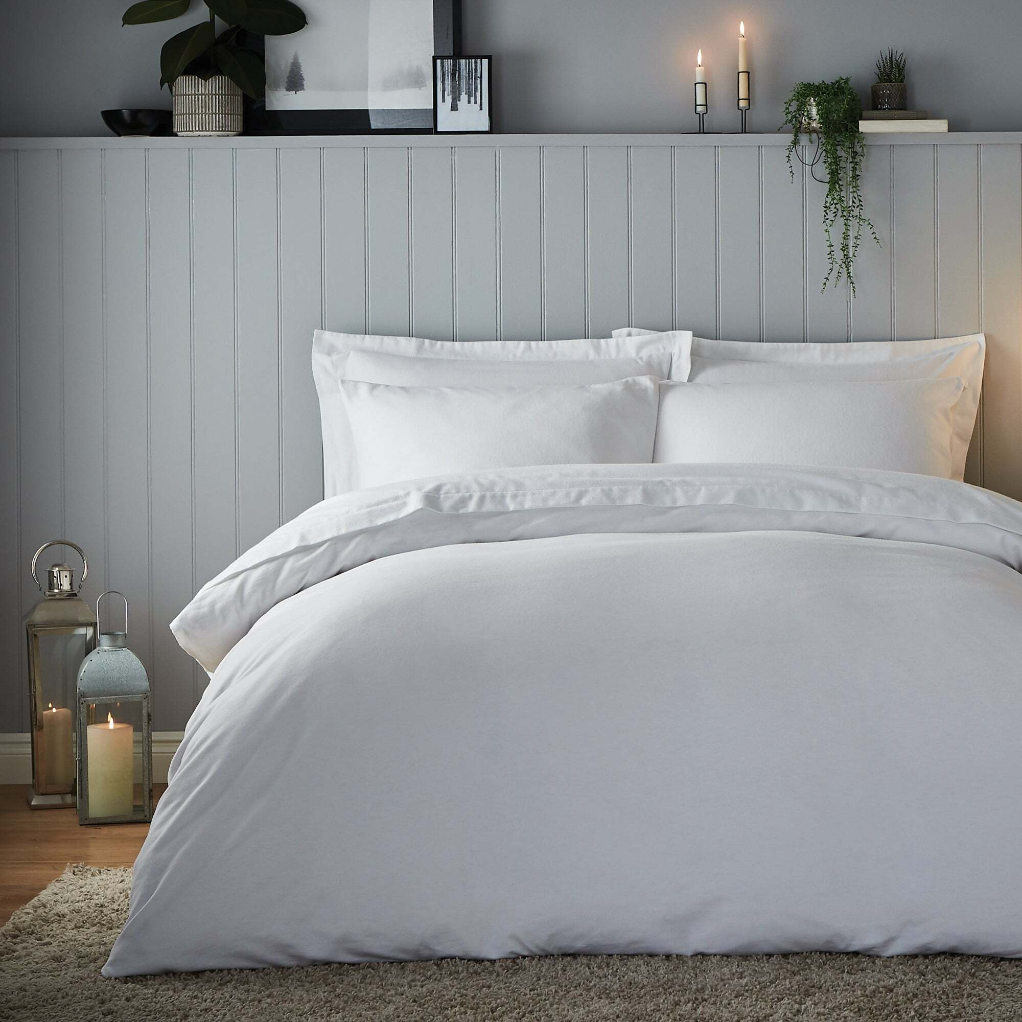 Soft & Cosy Luxury Brushed Cotton White Duvet Cover and Pillowcase Set White