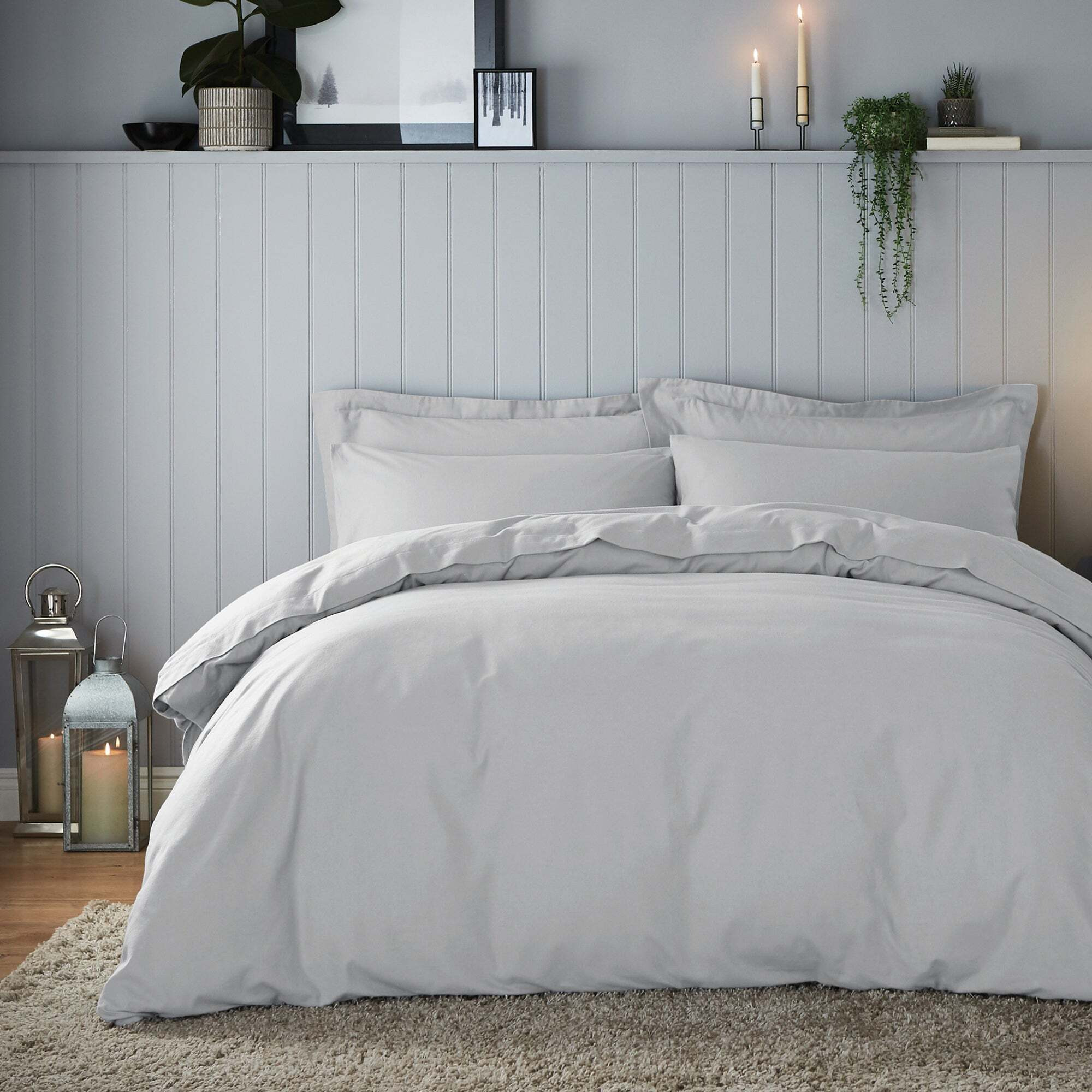Soft & Cosy Luxury Brushed Cotton Silver Duvet Cover and Pillowcase Set Silver