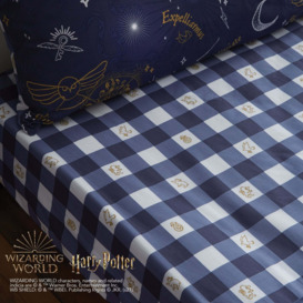 Harry Potter Hogwarts Checked Fitted Sheet Blue
