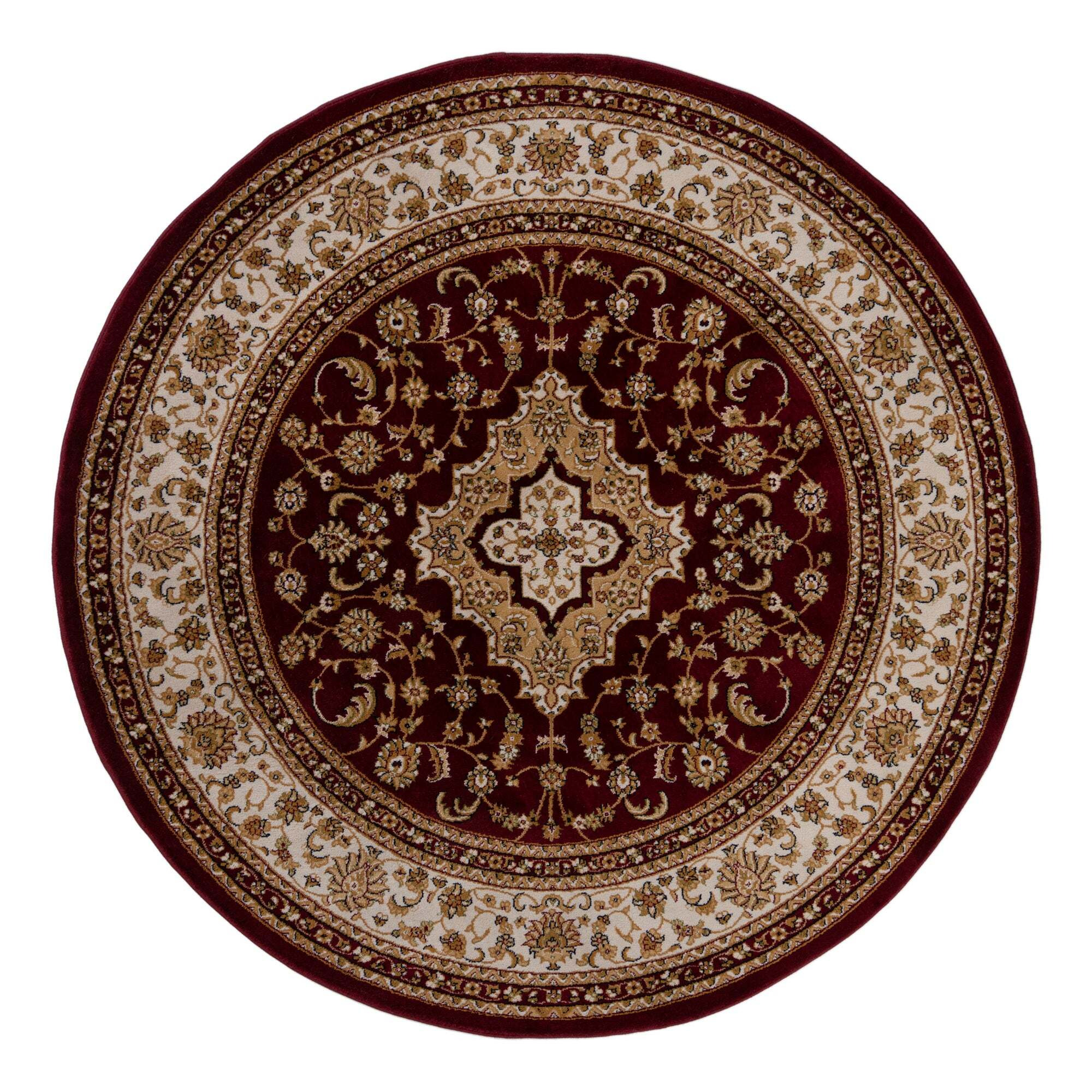 Antalya Traditional Round Rug Red, Beige and Brown