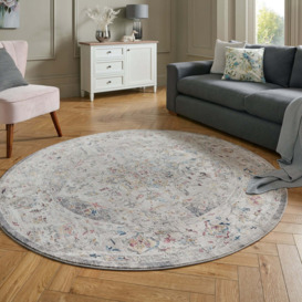 Soraya Traditional Round Rug Silver, Beige and Blue