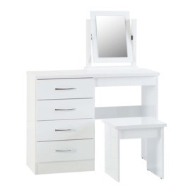 Nevada 4 Drawer Dressing Table Set with Mirror White