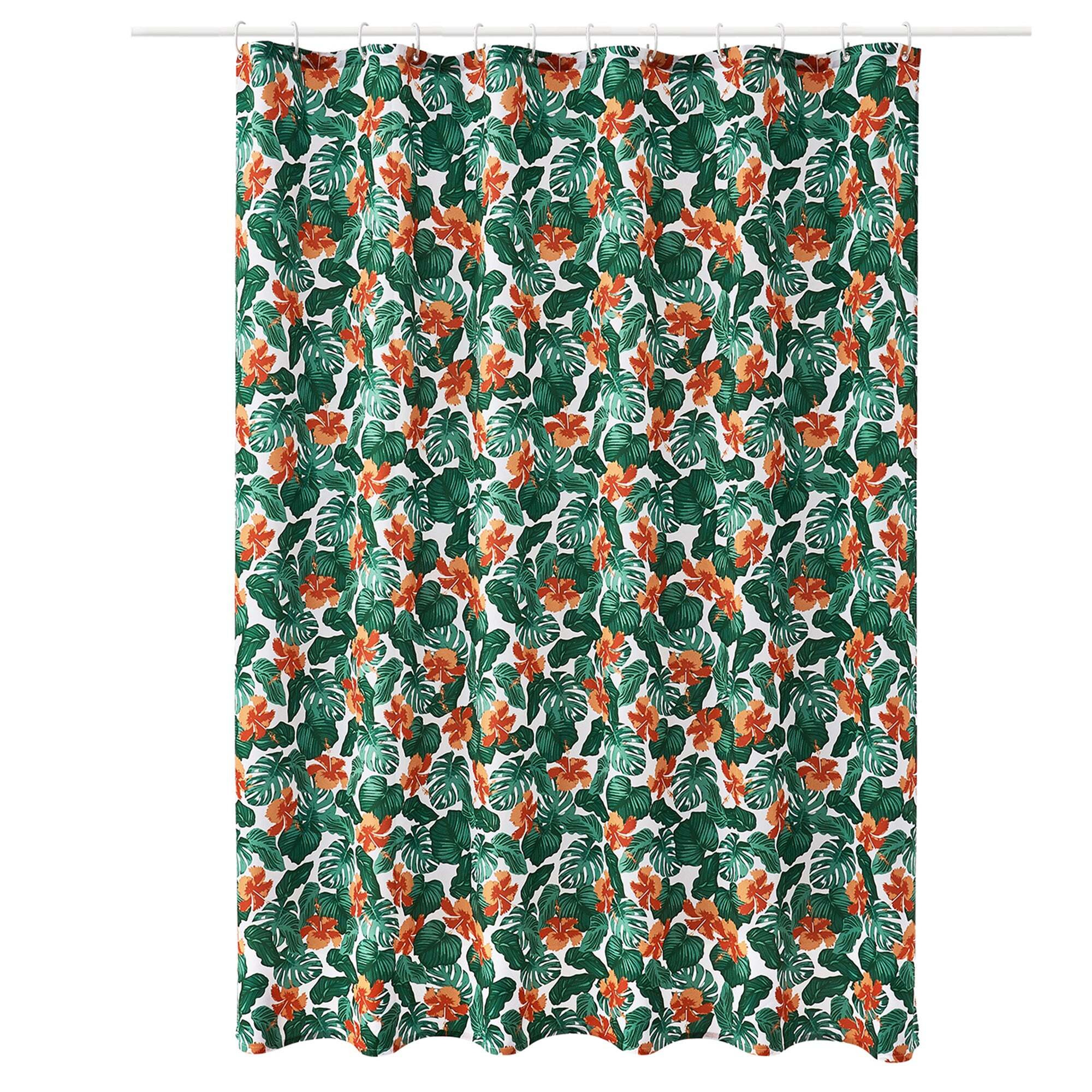 Aqualona Tropical Leaf Shower Curtain White/Green/Red
