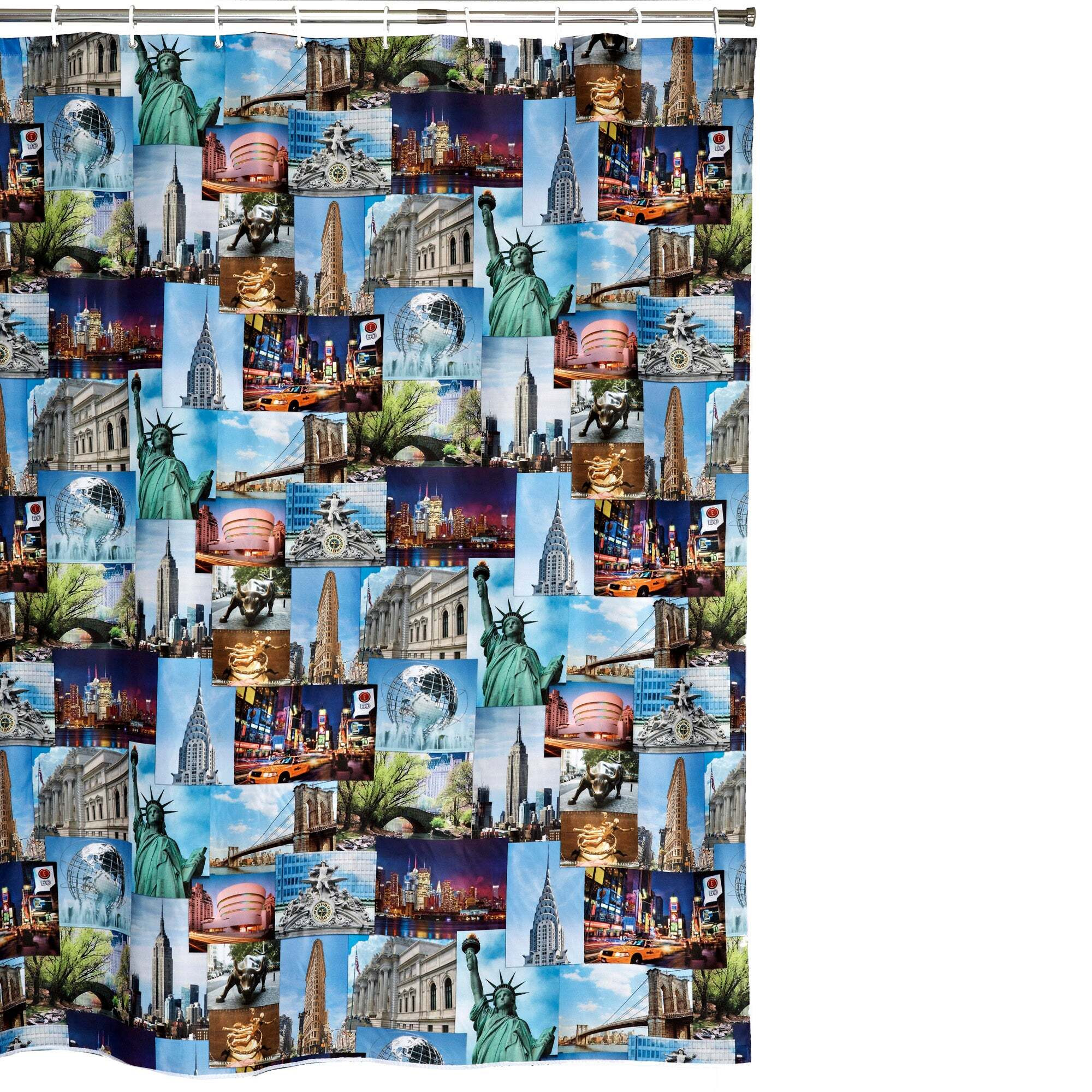 NYC Extra Long Shower Curtain Blue, Green and Pink