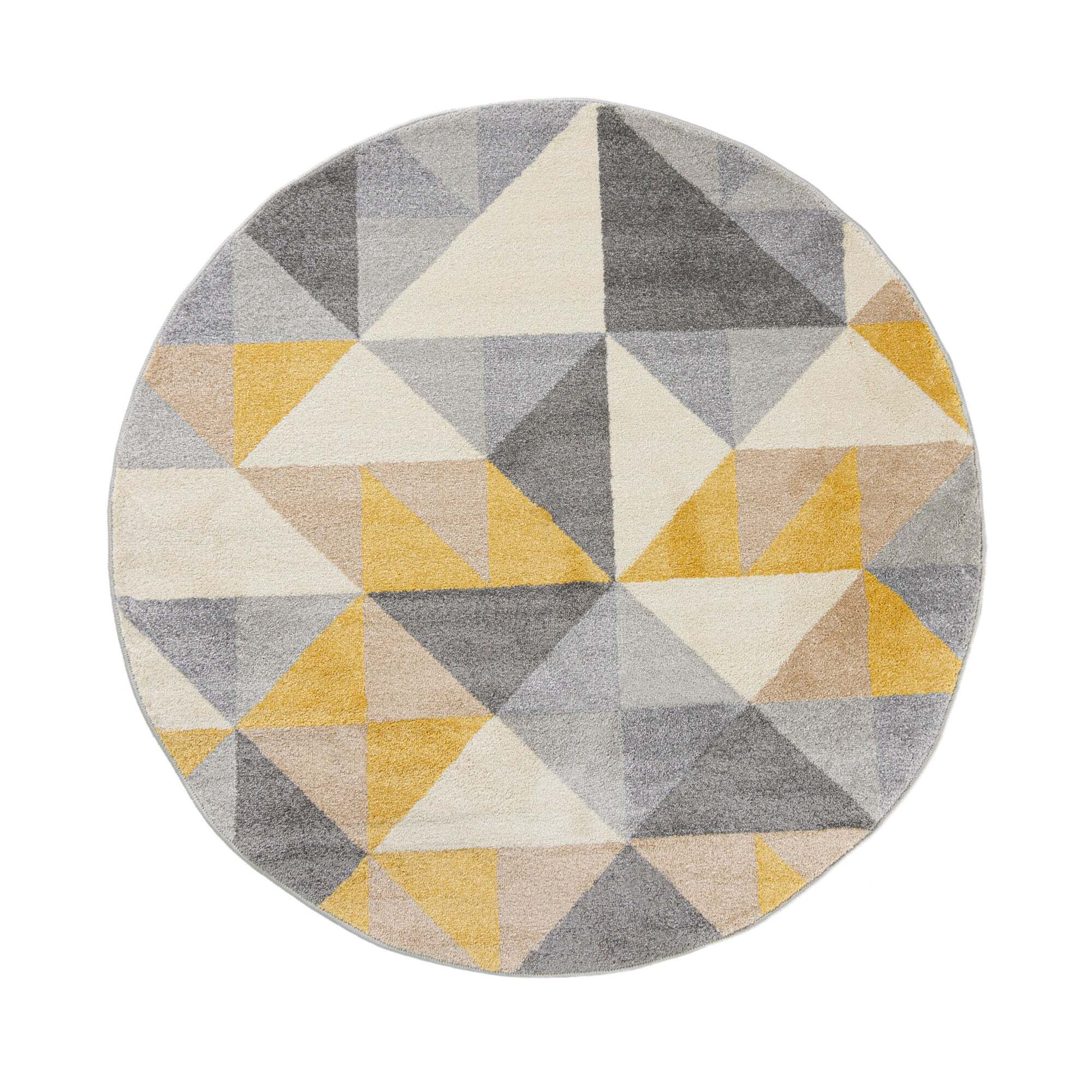 Geo Squares Round Rug Yellow, Pink and Grey