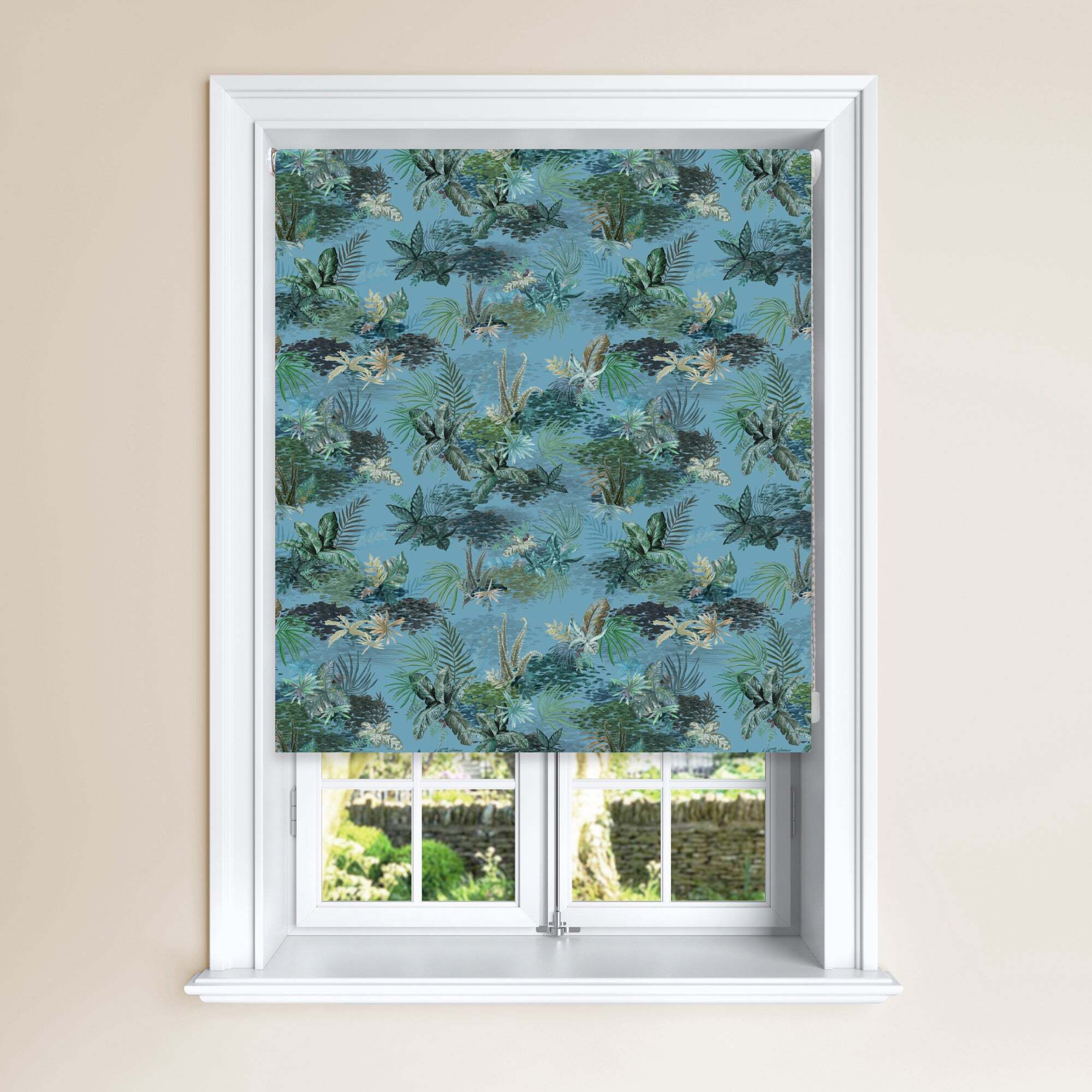Periwinkle Jungle Blackout Roller Blind Blue, Green and White