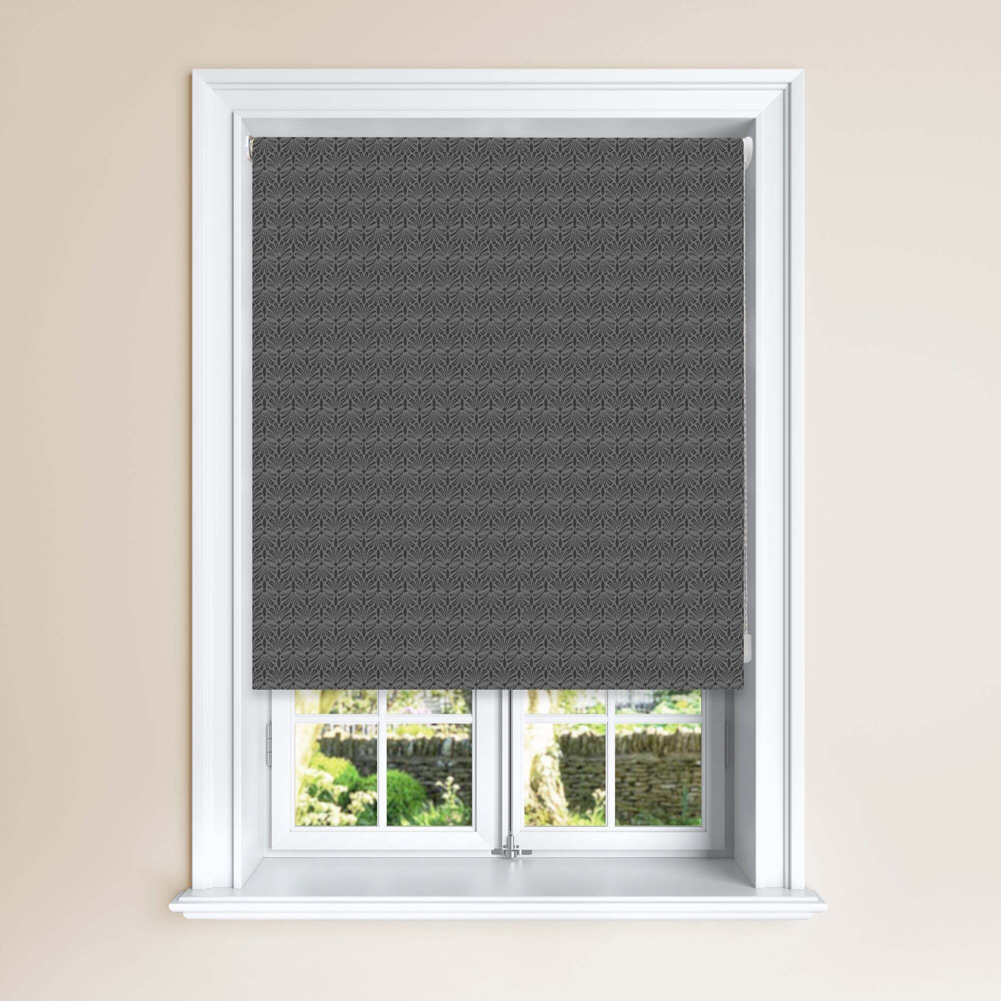 Fan Charcoal Geometric Blackout Roller Blind Charcoal and White