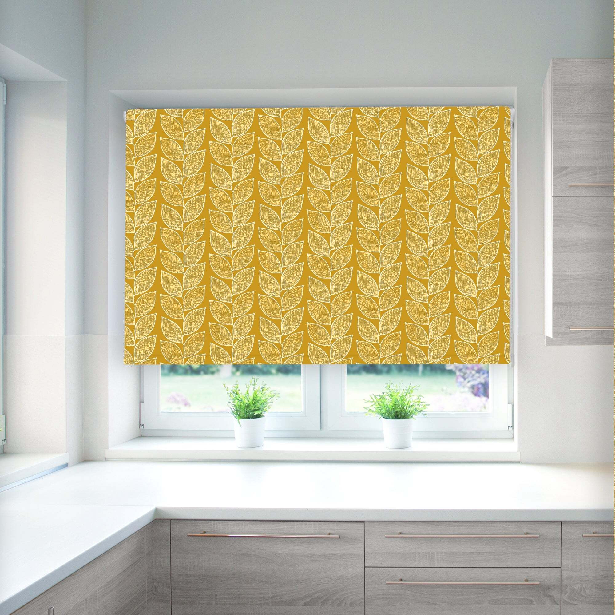 Beanstalk Saffron Blackout Roller Blind Yellow and White