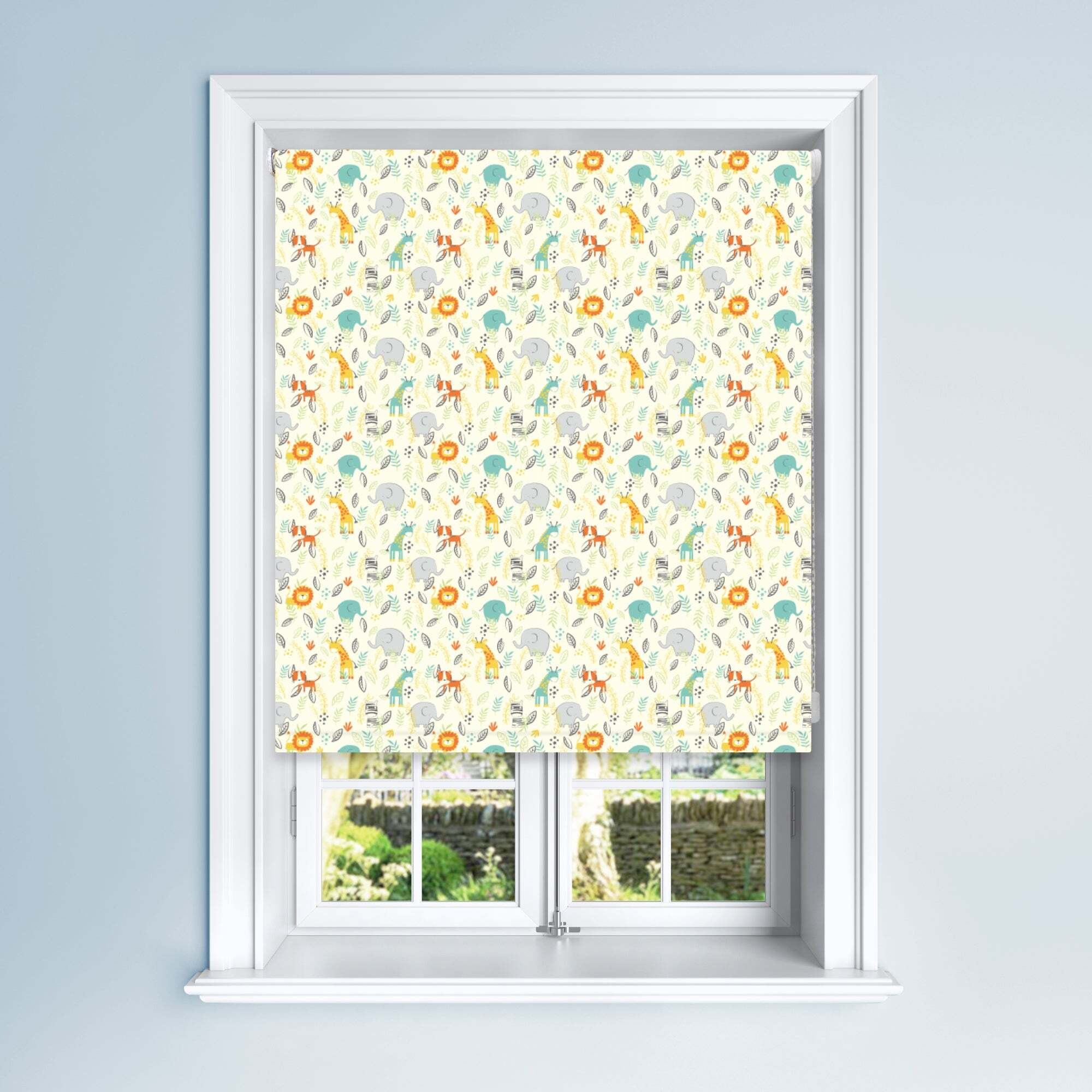 Blue Zoo Friends Blackout Roller Blind Blue, White and Yellow