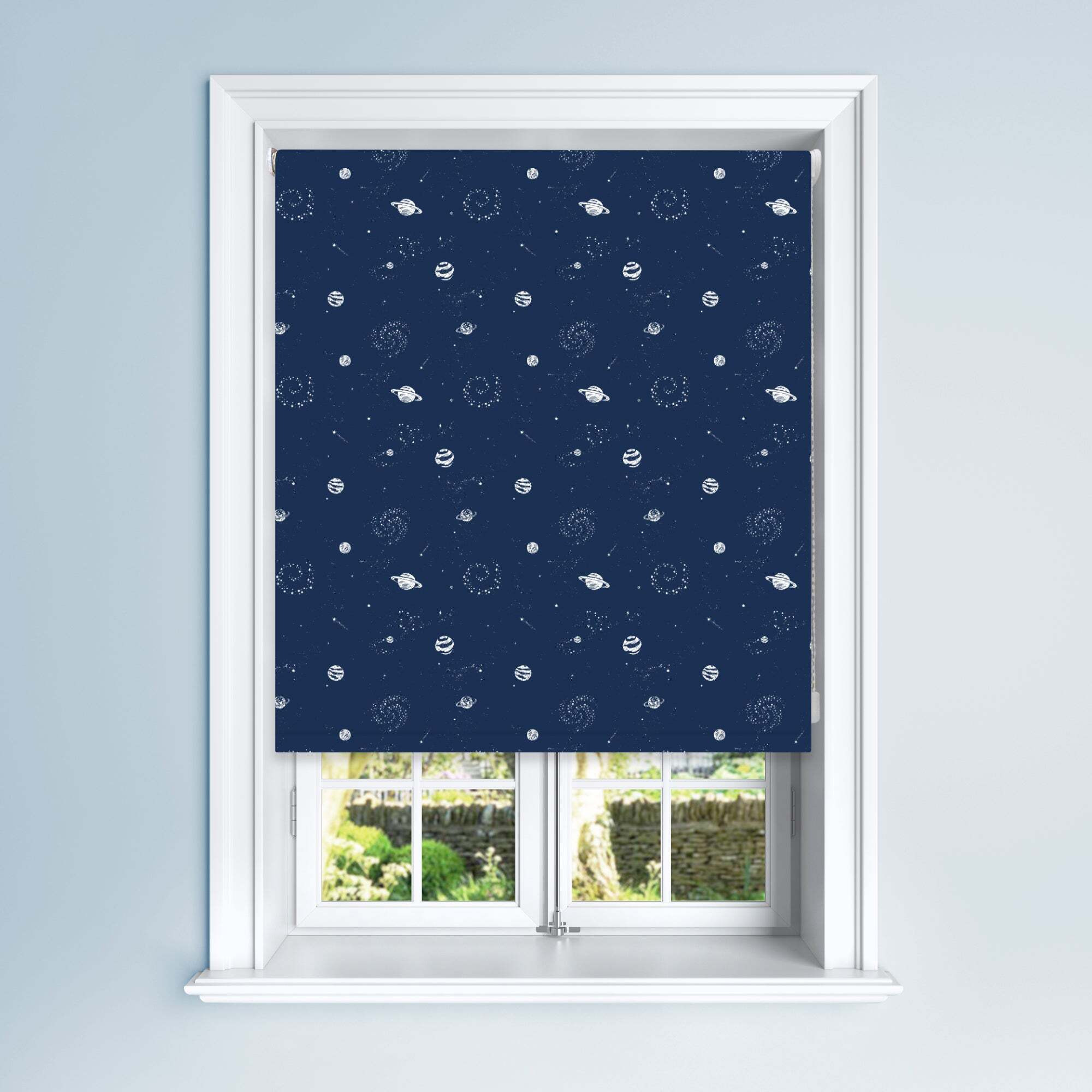 Navy Galaxy Blackout Roller Blind Navy and White