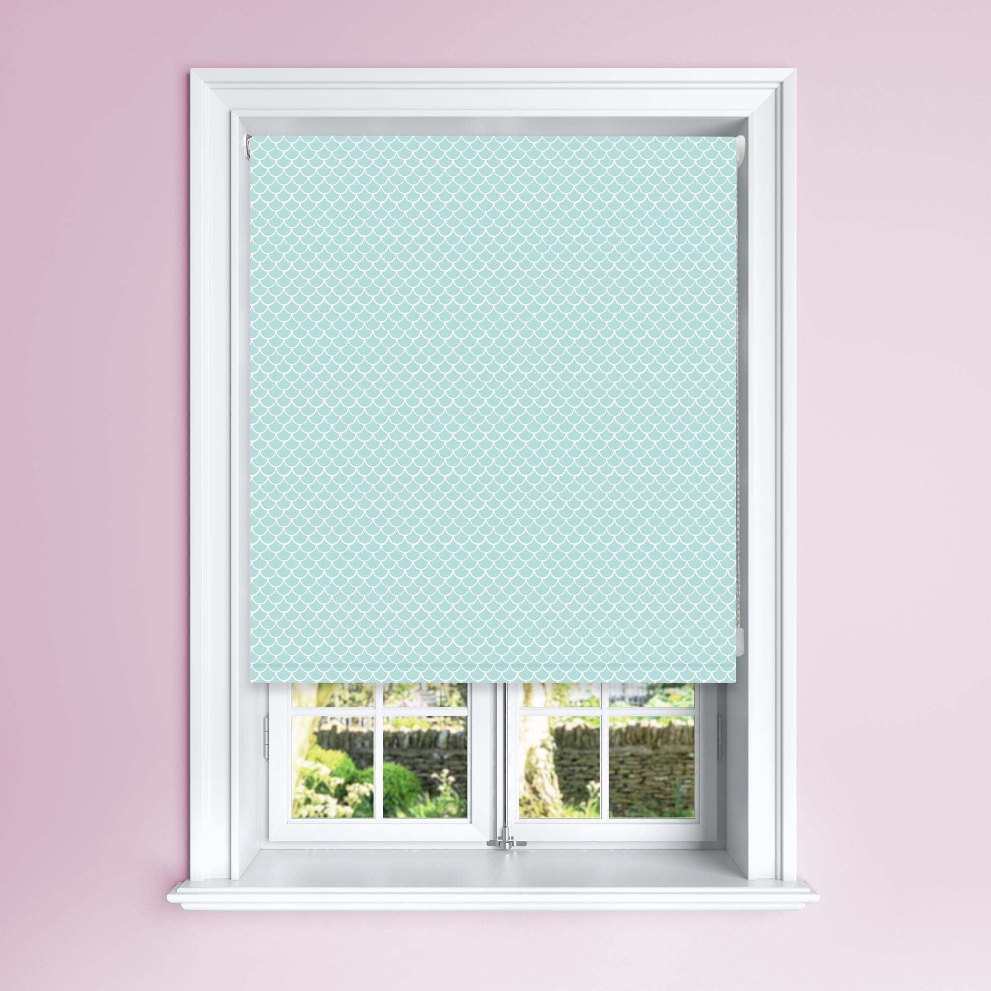 Turquoise Mermaid Blackout Roller Blind Green and White