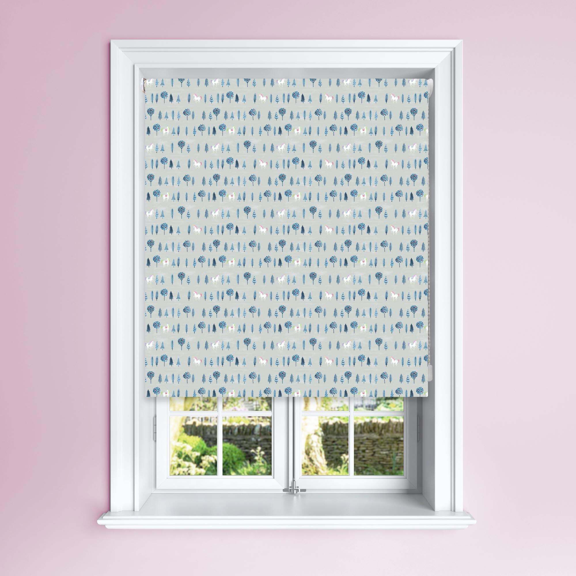 Unicorn Blackout Roller Blind Blue, White and Pink