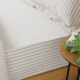 Hebden Natural Stripe 100% Cotton Fitted Sheet White