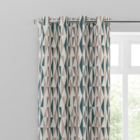 Elements Triangles Peacock Eyelet Curtains White, Green and Brown