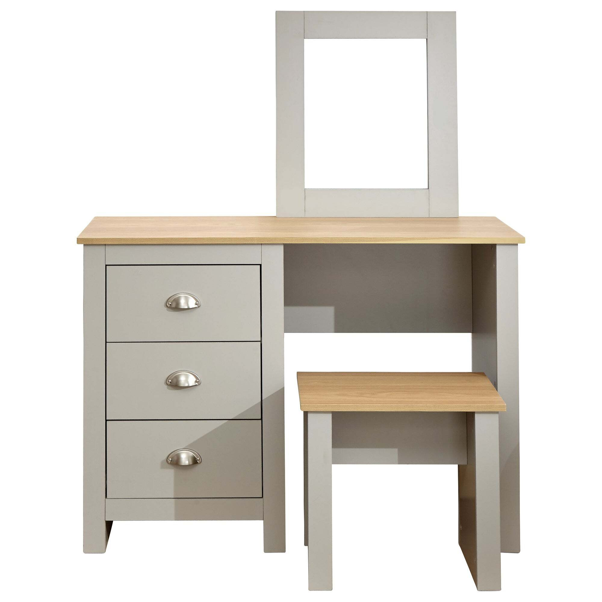 Lancaster 3 Drawer Dressing Table Set with Mirror Grey