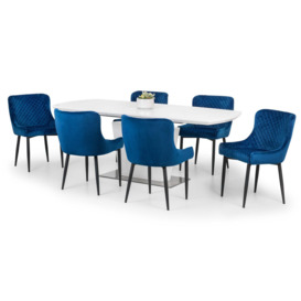 Como Rectangular Extendable Dining Table with 6 Luxe Chairs Blue/White