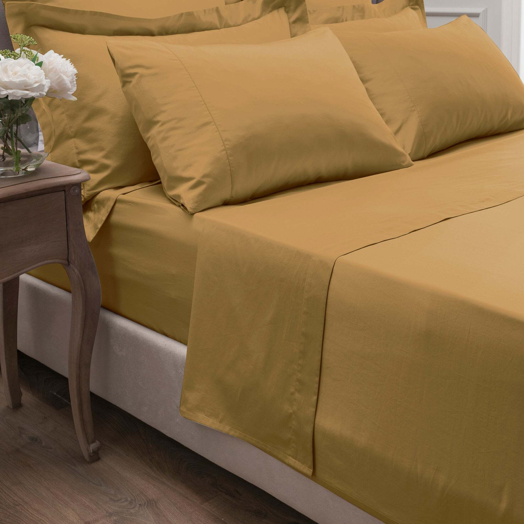 Dorma 300 Thread Count 100% Cotton Sateen Plain Flat Sheet Yellow