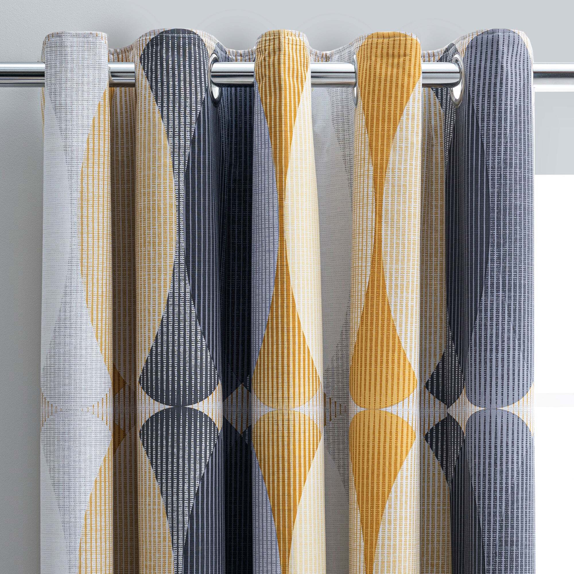 Elements Elijah Ochre Blackout Eyelet Curtains Yellow, Blue and White