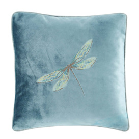 Dragonflies Teal Embroidered Cushion Blue and Brown