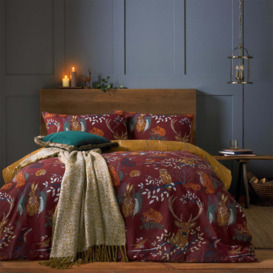 furn. Riva Forest Fauna Rust Duvet Cover and Pillowcase Set Red/Blue/Yellow