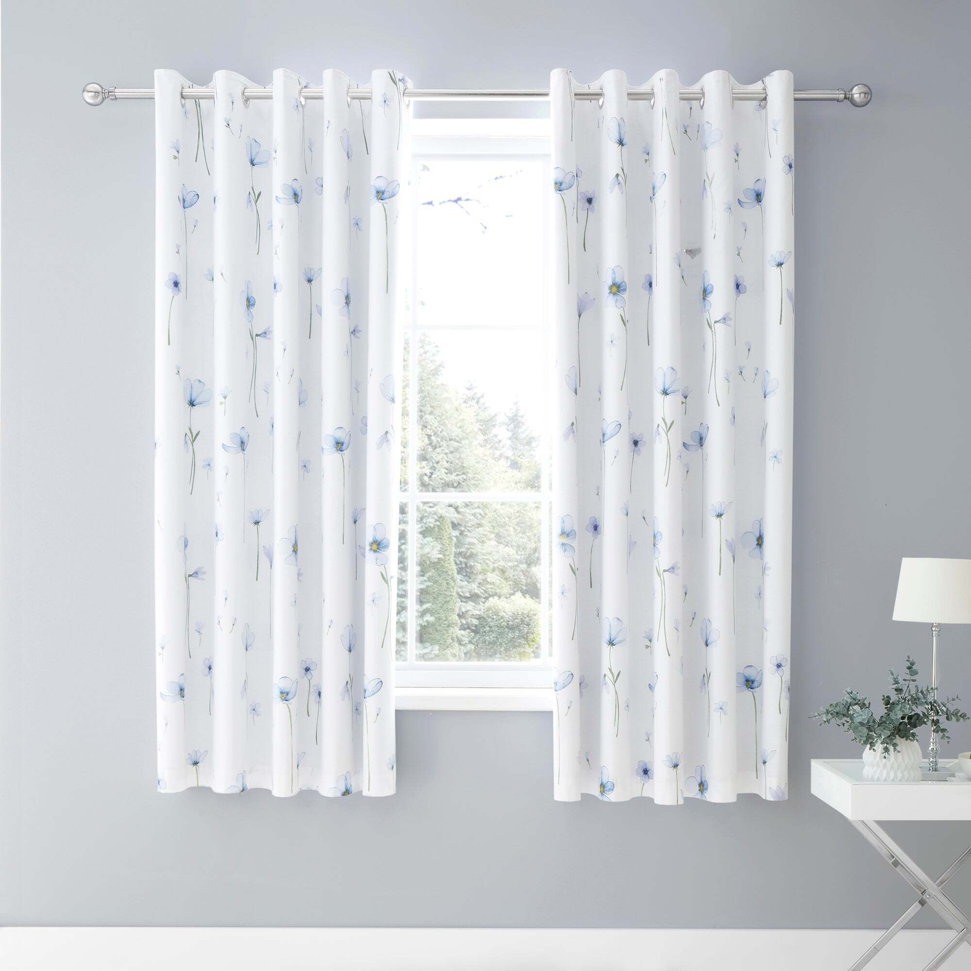 Maddie Blue Blackout Eyelet Curtains white