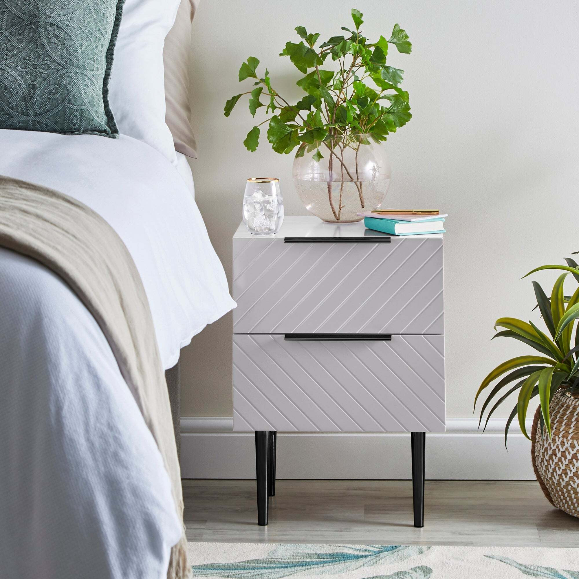 Maurice 2 Drawer Bedside Table Grey