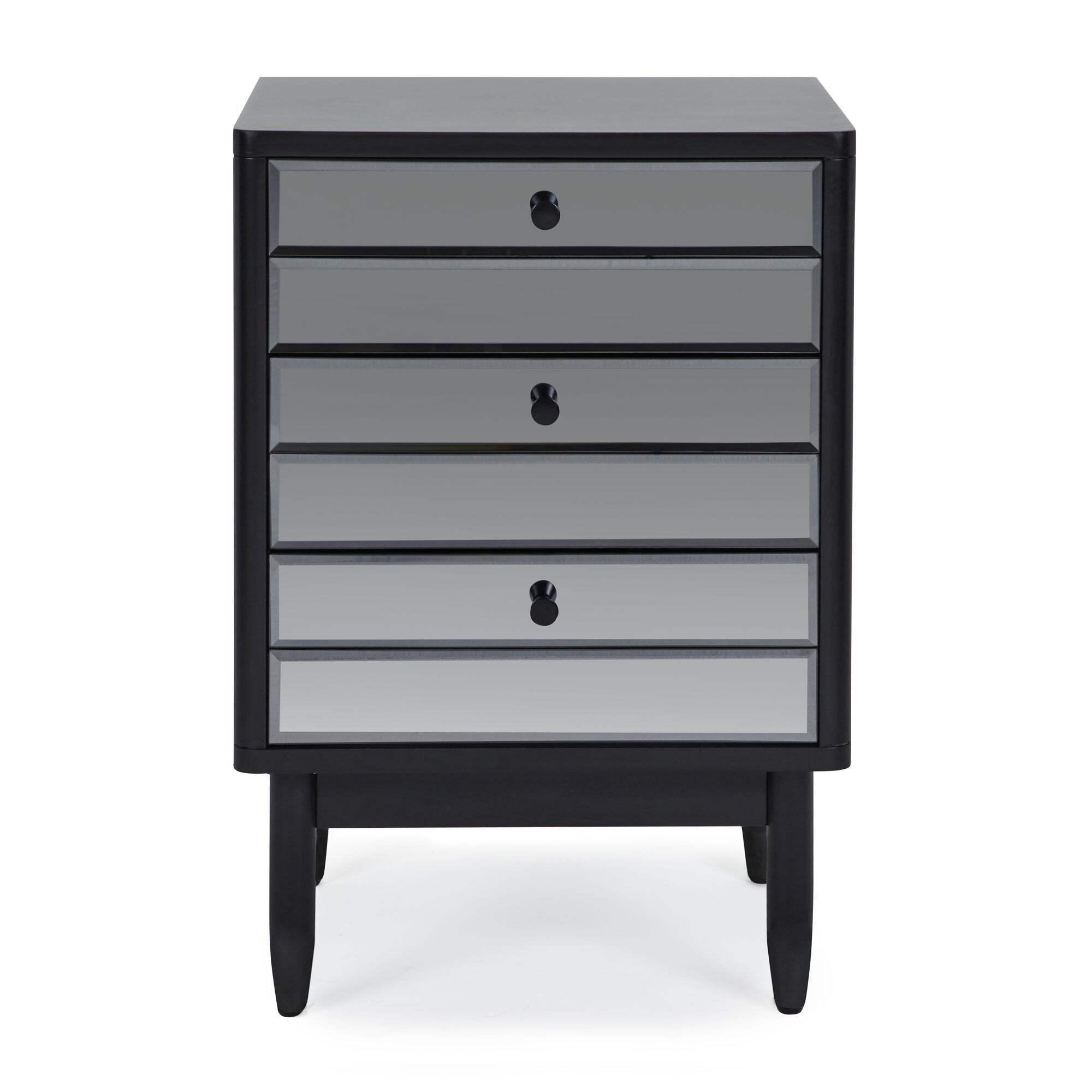 Loren 3 Drawer Mirrored Bedside Table, Black Black