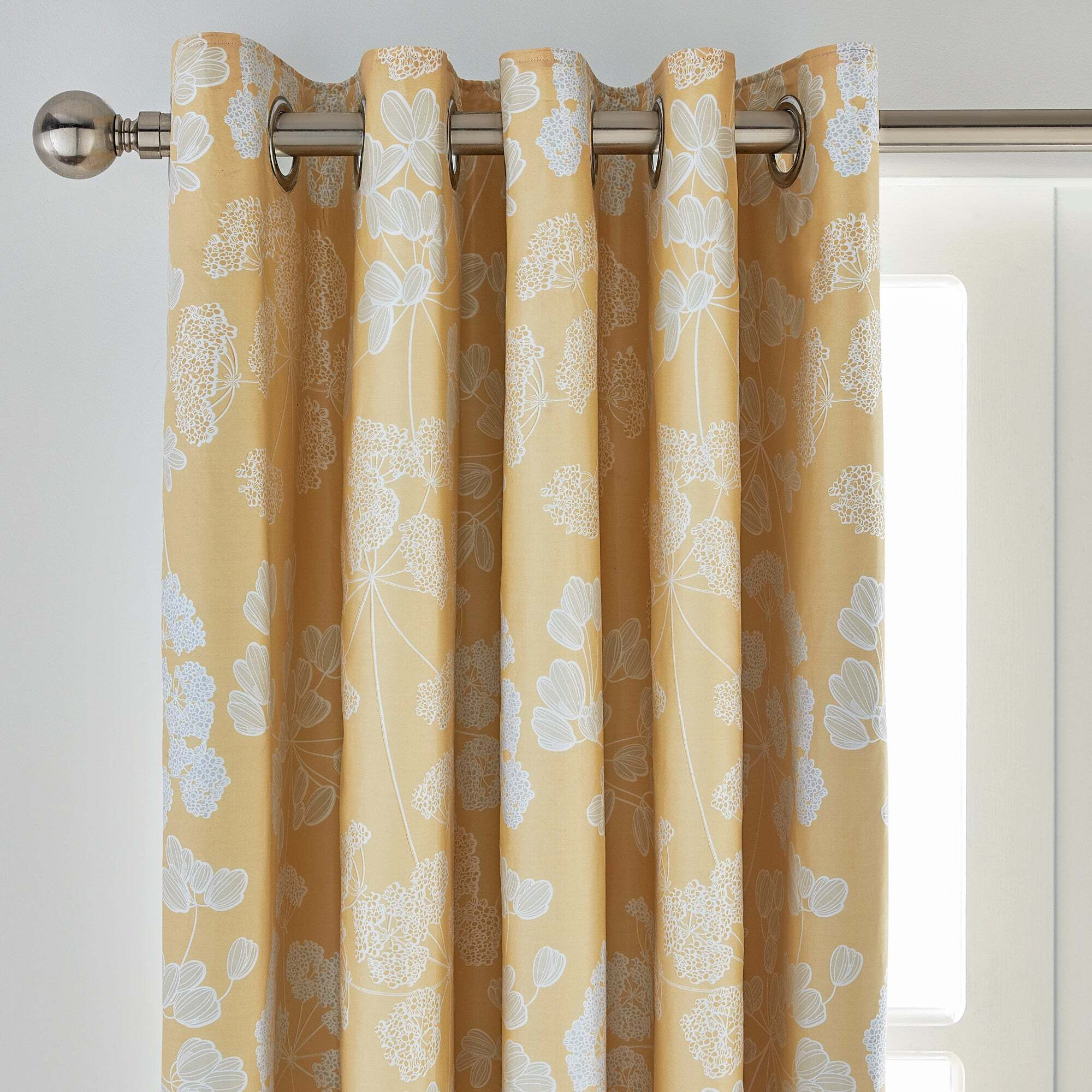Dorma Daylesford Cotton Sateen Yellow Blackout Eyelet Curtains Yellow and White