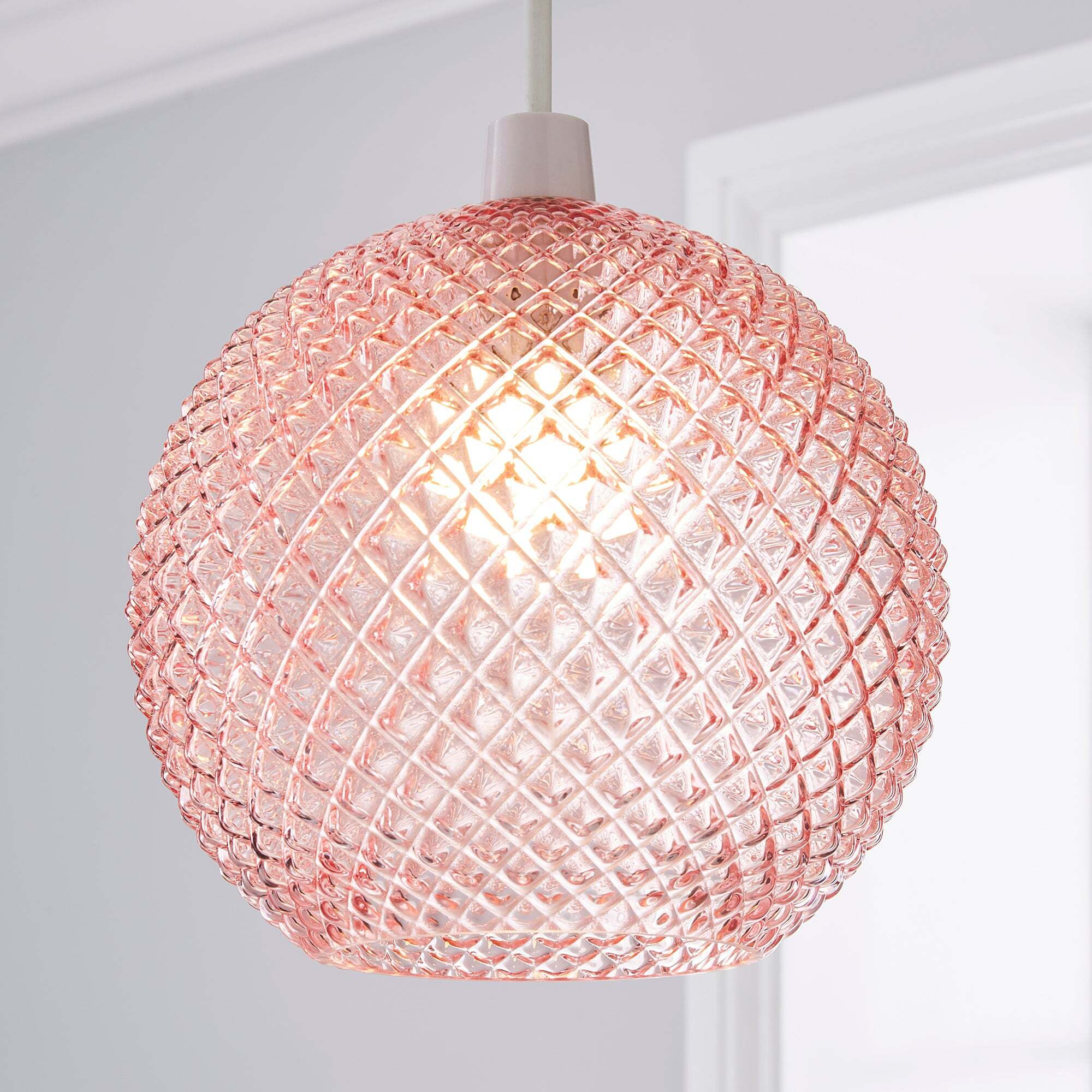 Elodie Faceted Glass Easy Fit Pendant Blush Lustre Pink by Dunelm