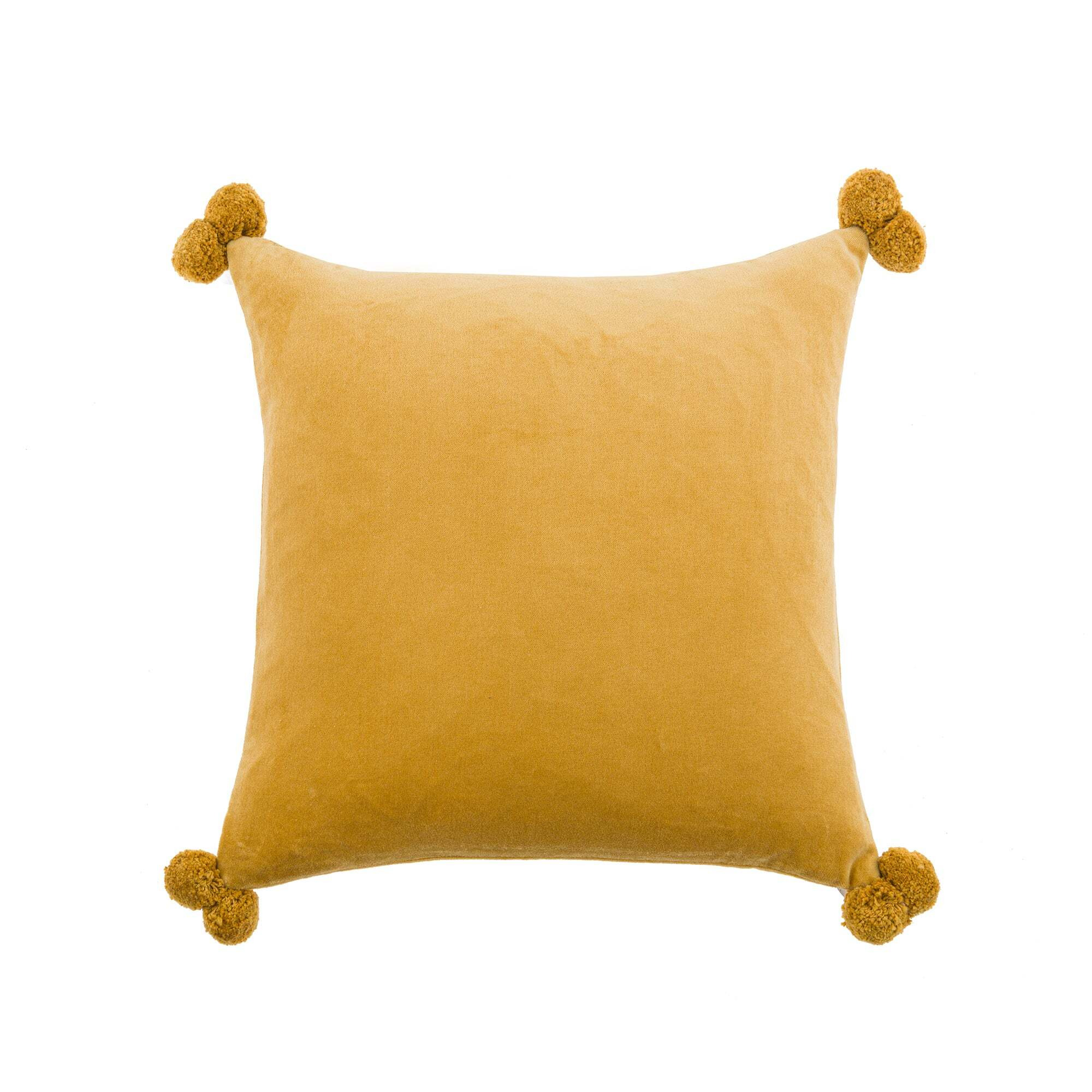 Clara Velvet Square Pom Pom Cushion Yellow