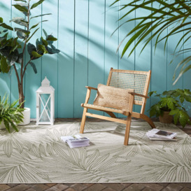 Tropical Leaves Indoor Outdoor Rug Cream and Green
