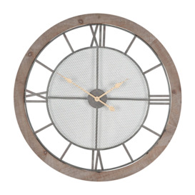 Natural Wood & Metal Round Wall Clock 81cm Brown
