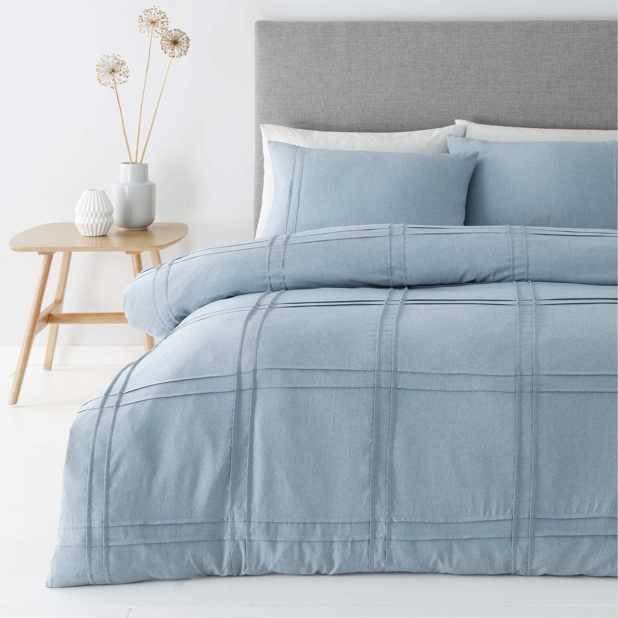 Denver Denim Pintuck Duvet Cover and Pillowcase Set Blue