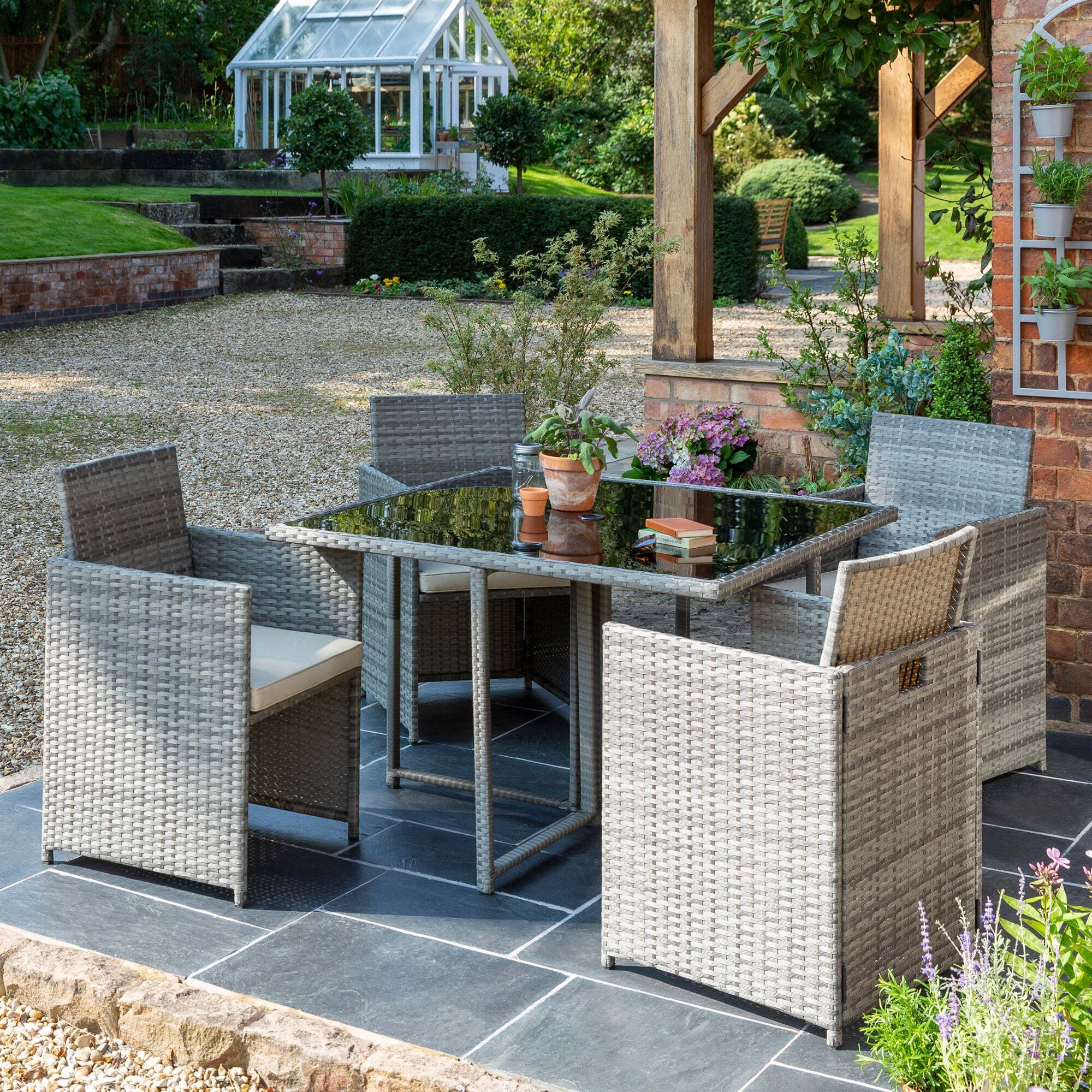 St Lucia 4 Seater Grey Cube Dining Set Grey