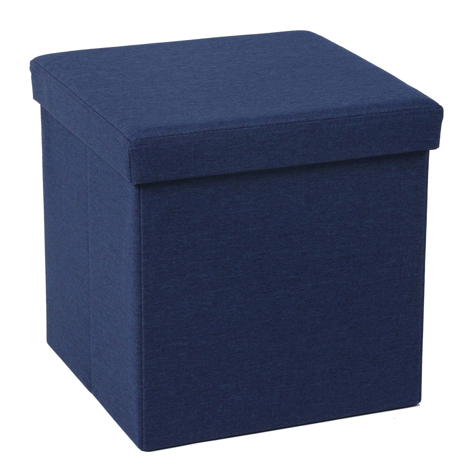 Faux Linen Cube Ottoman Navy Navy Blue