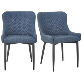 Montreal Set of 2 Dining Chairs, Faux Leather Navy Blue